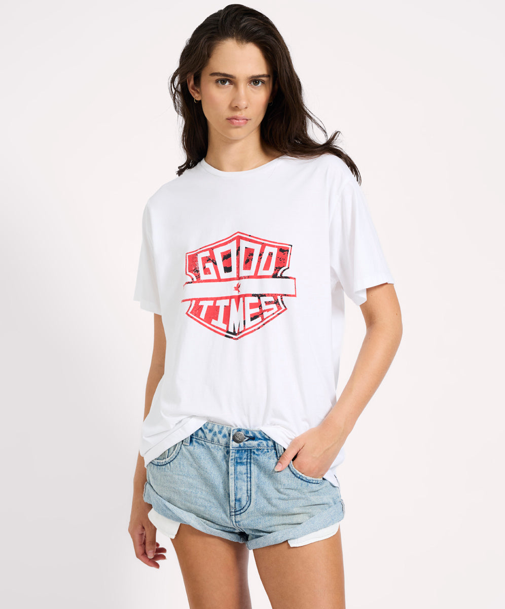 Women's Graphic Tees Good Times Boyfriend Tee - White