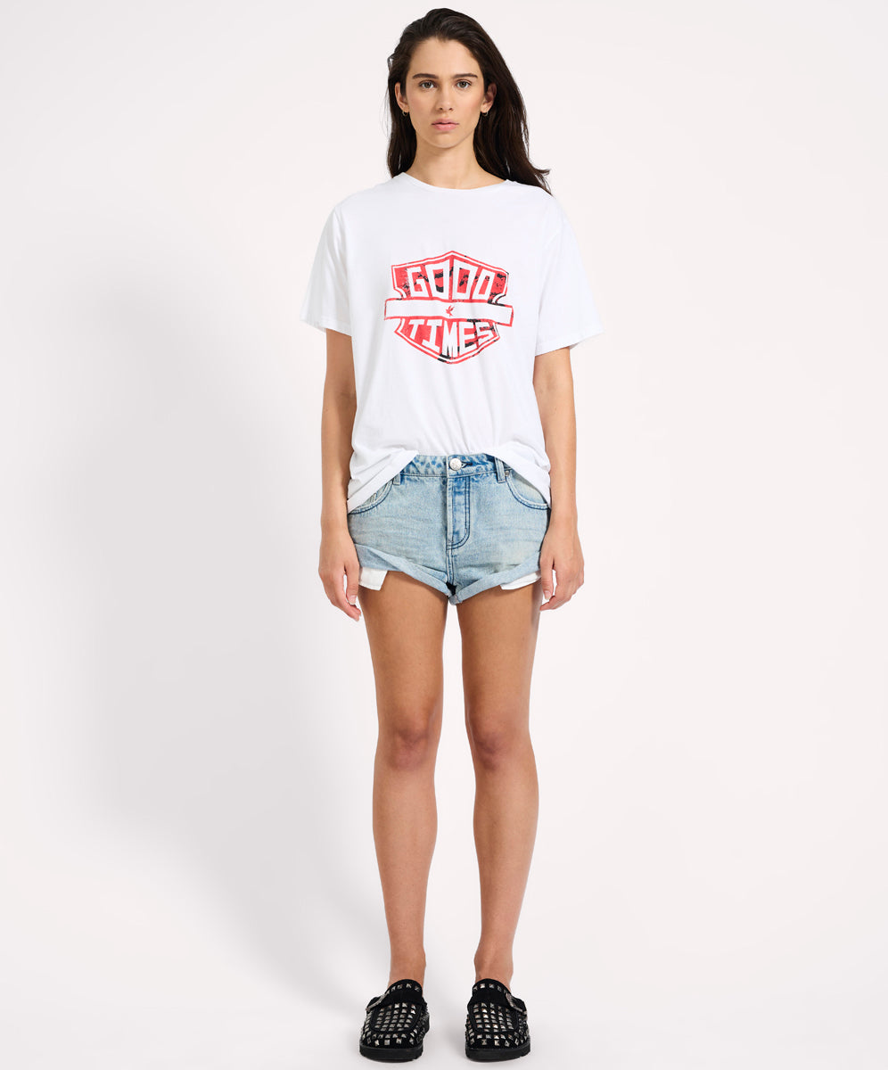 Women's Graphic Tees Good Times Boyfriend Tee - White