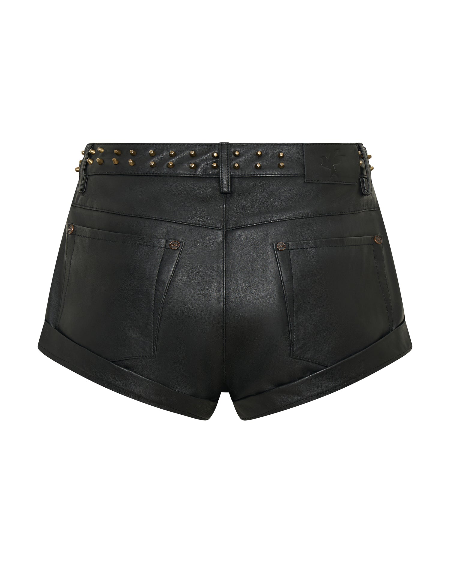 Leather Shorts Bandits Low Waist Studded Zipped Leather Shorts - Black