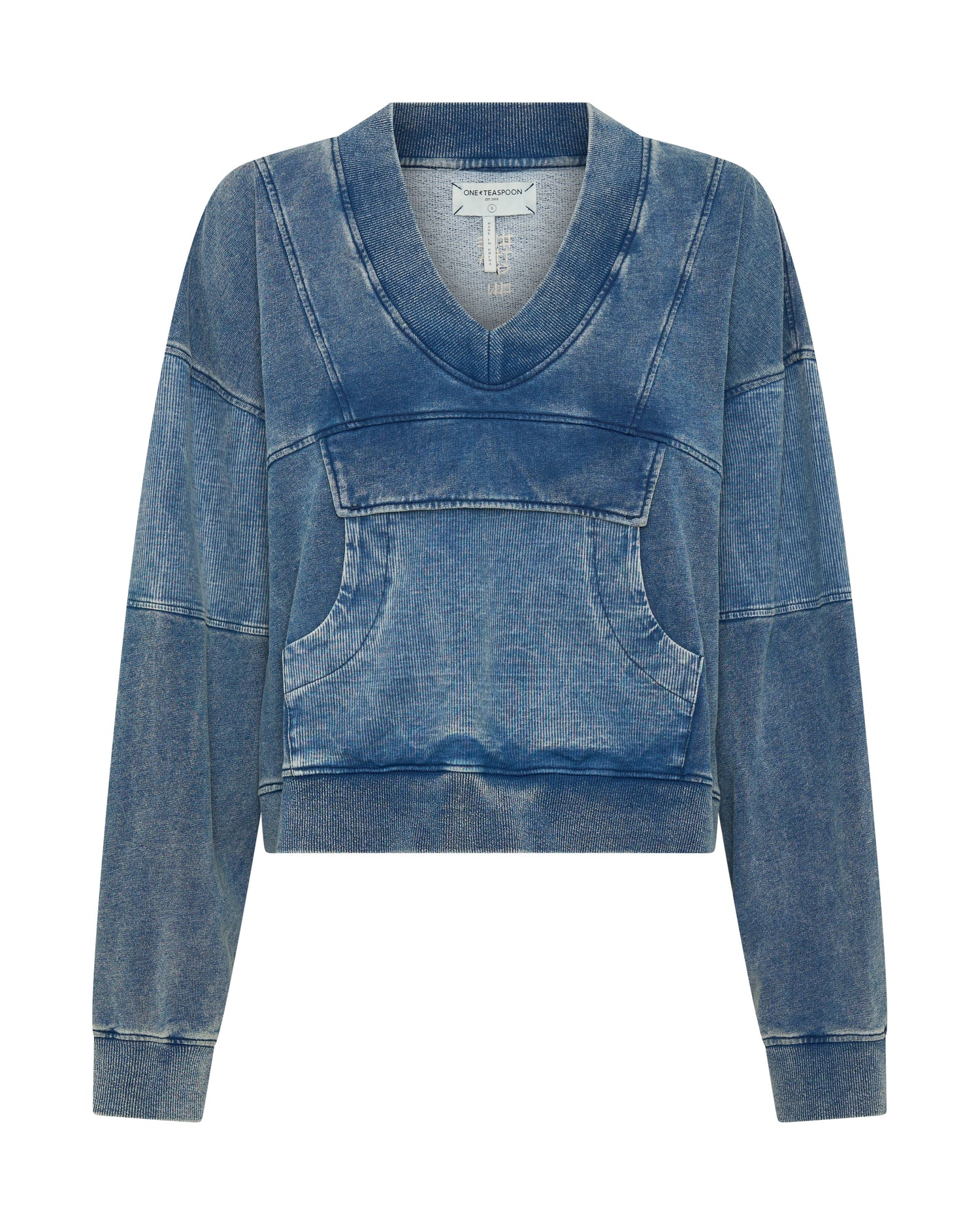 Hoodies and Sweats Retro Fade Panelled V Sweater - Washed Blue