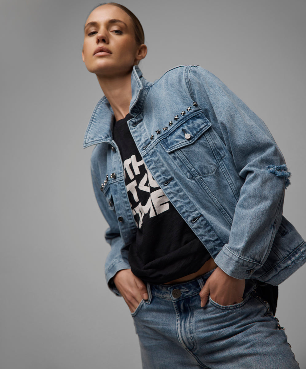 Products 25th Anniversary Trucker Studded Denim Jacket - Salty Dog