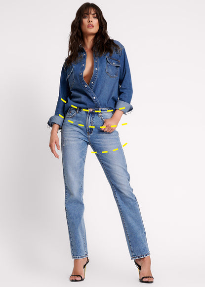 MISS MATCHED TRUCKERS MID RISE STRAIGHT LEG JEANS