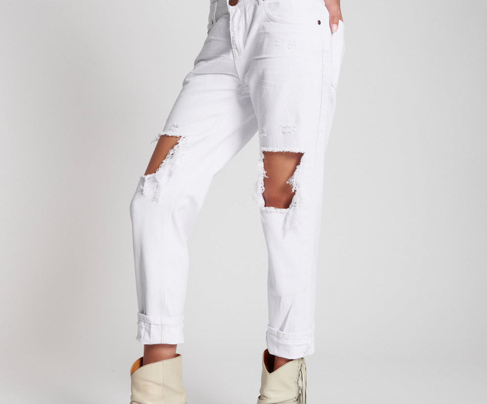 Awesome Baggies Low Waist Straight Leg Denim Jeans - White Beauty