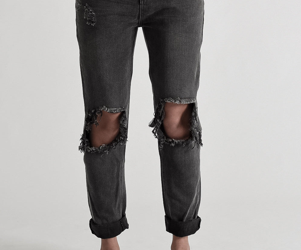 Awesome Baggies Low Waist Straight Leg Denim Jeans - Basalt Black