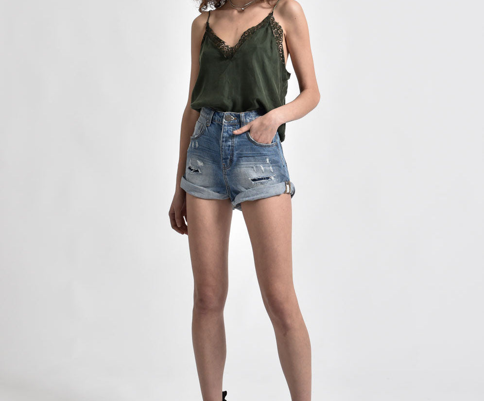 Bandits High Waist Denim Shorts - Surf Cowboy Blue