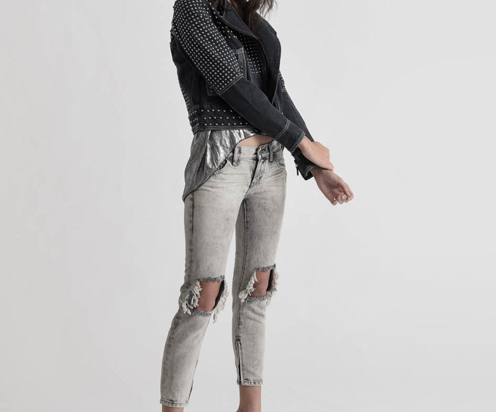 FREEBIRDS LOW WAIST RIGID SKINNY JEANS GREY