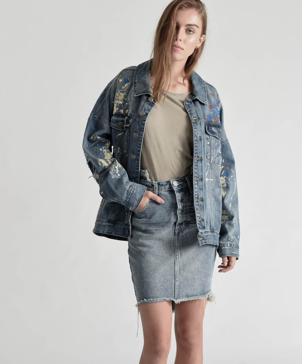 Outlet Sale Women's Denim Skirts 2020 High Waist Mini Denim Skirt - Blue Society