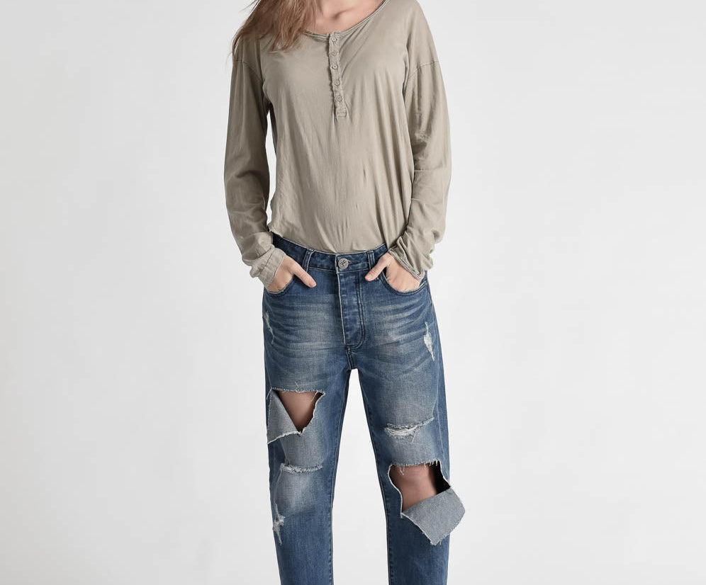 Hooligans Low Waist Relaxed Straight Leg Denim Jeans - Blue Cult