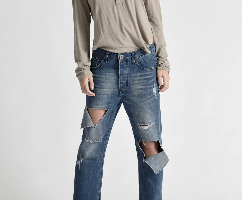 Hooligans Low Waist Relaxed Straight Leg Denim Jeans - Blue Cult