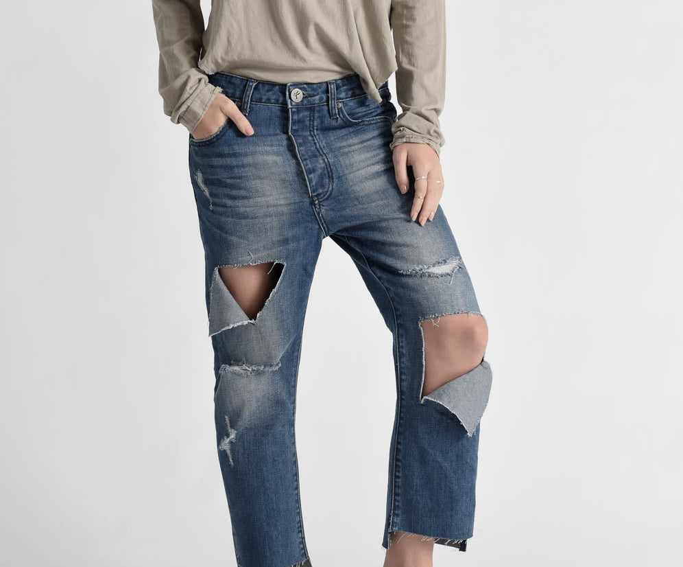 Hooligans Low Waist Relaxed Straight Leg Denim Jeans - Blue Cult