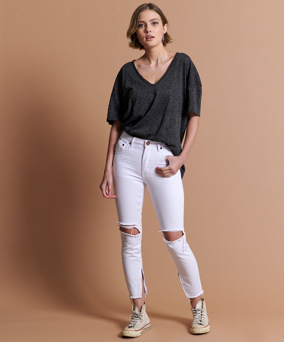White Denim Freebirds High Waist Rigid Skinny Denim Jeans - White Beauty