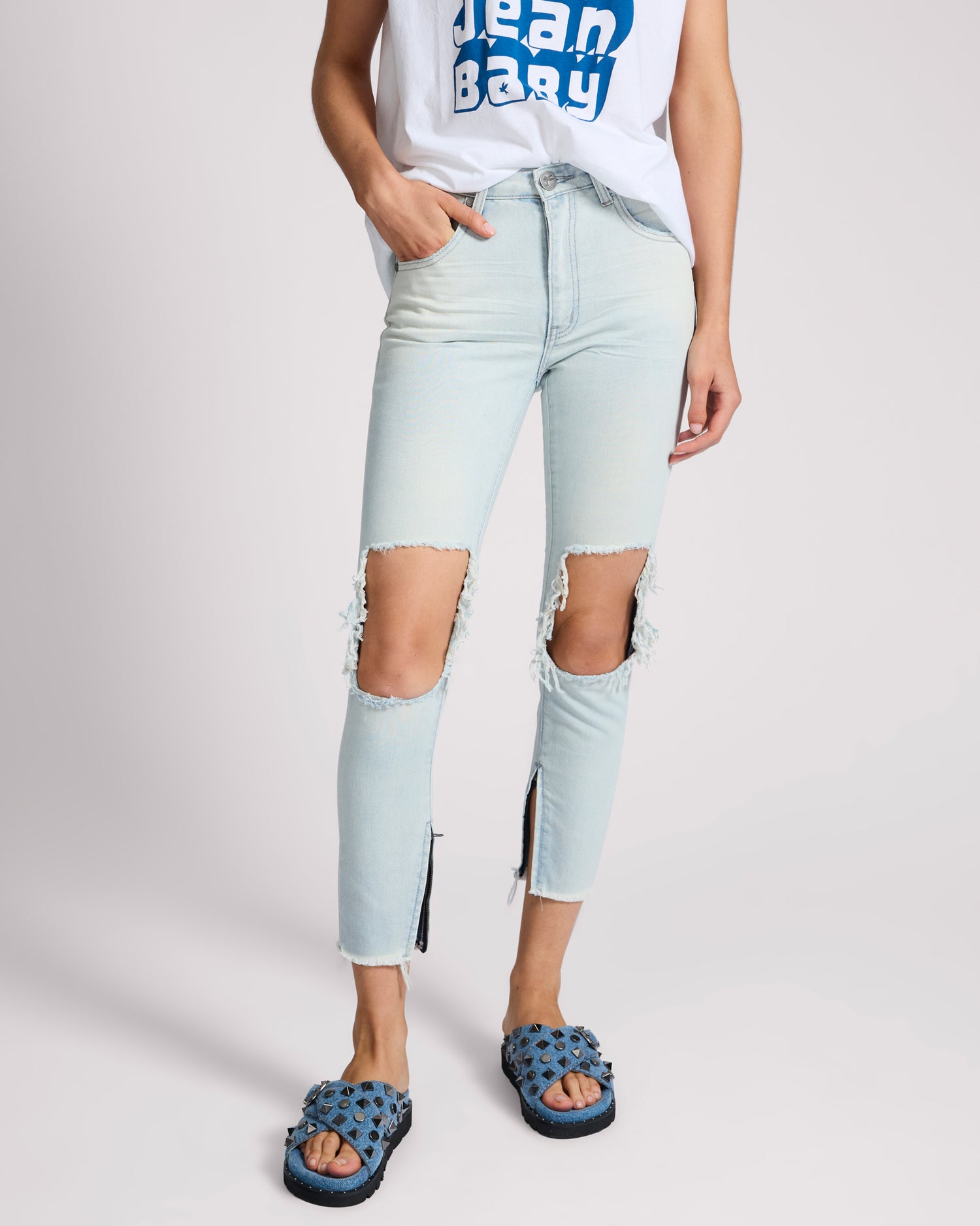 Rodeo Blue Denim Shorts Freebirds High Waist Rigid Skinny Denim Jeans - Brando Blue