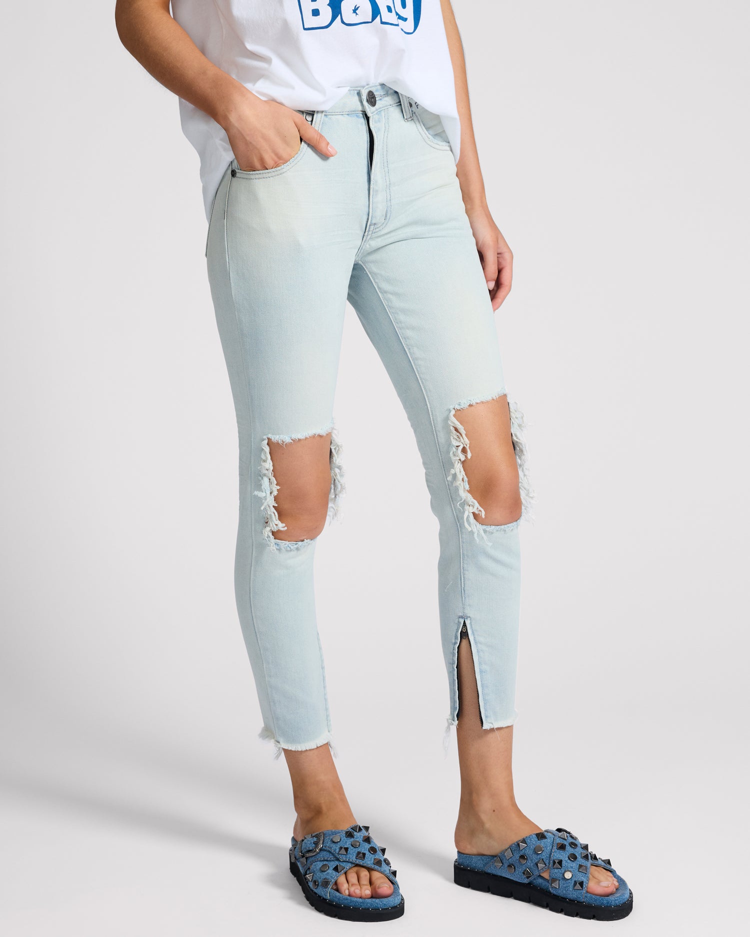 Rodeo Blue Denim Shorts Freebirds High Waist Rigid Skinny Denim Jeans - Brando Blue
