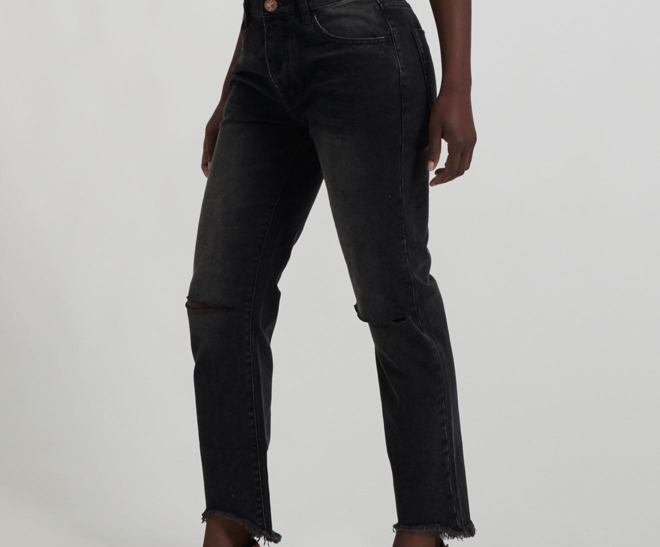 BLACK ANCHOR TRUCKERS MID RISE STRAIGHT LEG JEANS