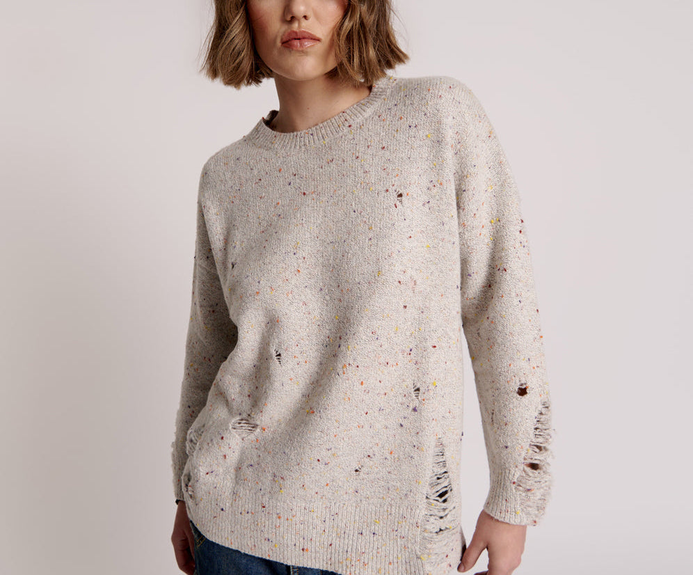 Distressed Fisherman Knit Sweater - Natural