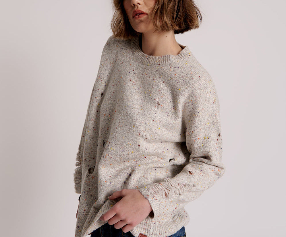 Distressed Fisherman Knit Sweater - Natural