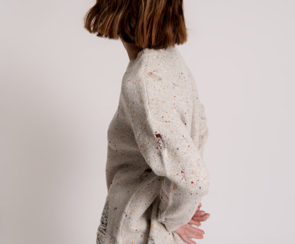 Distressed Fisherman Knit Sweater - Natural