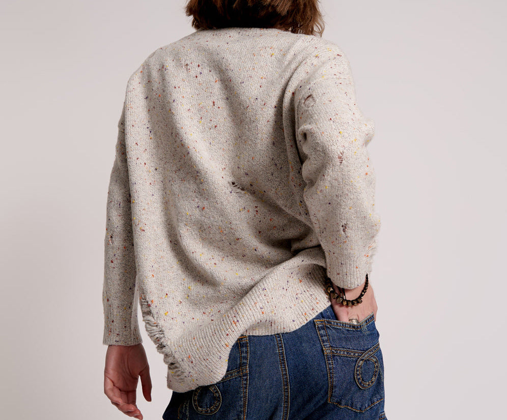 Distressed Fisherman Knit Sweater - Natural