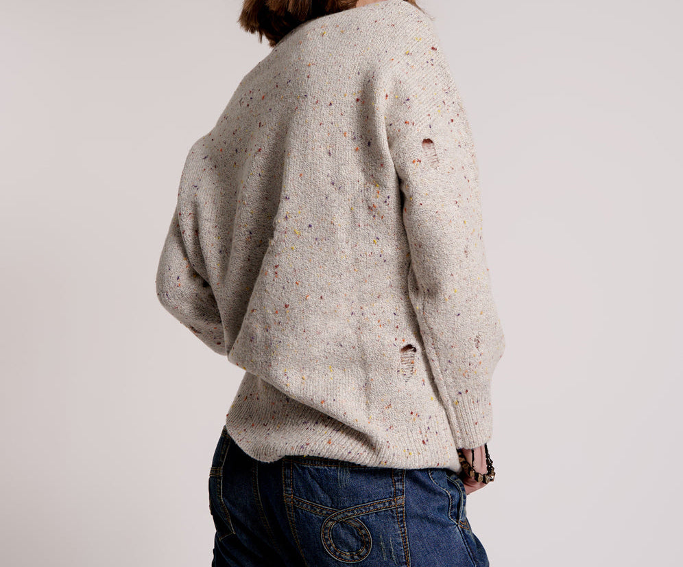 Distressed Fisherman Knit Sweater - Natural