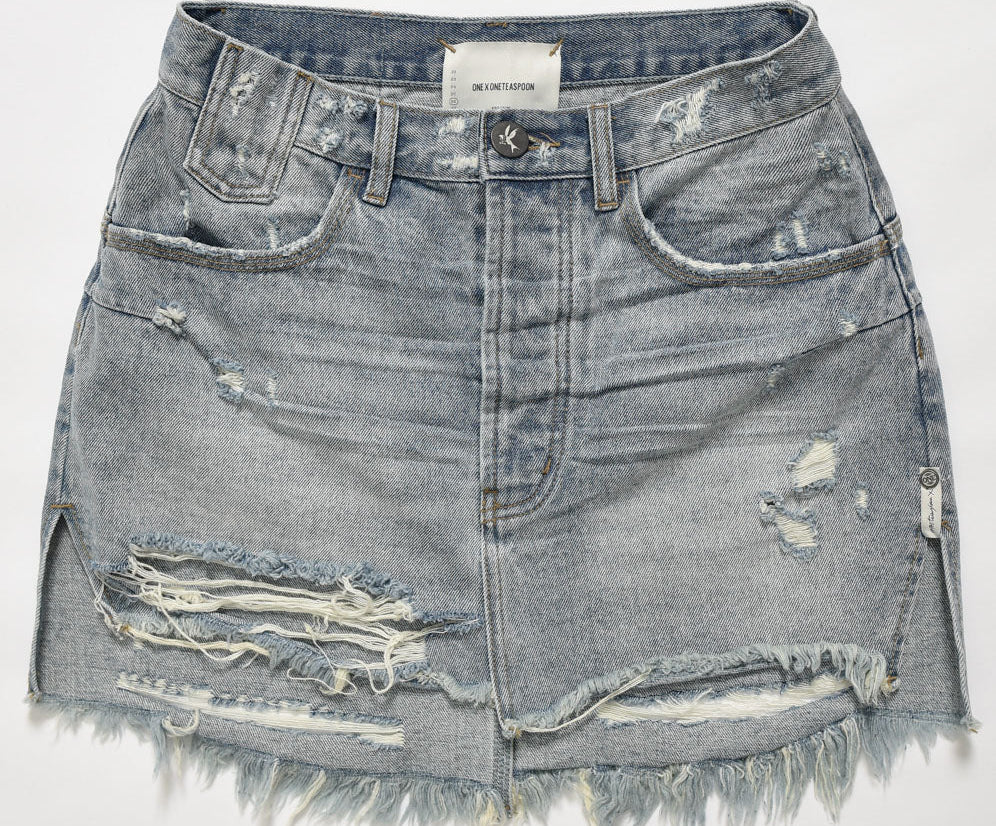 STORM BOY VANGUARD MID RISE RELAXED DENIM MINI SKIRT