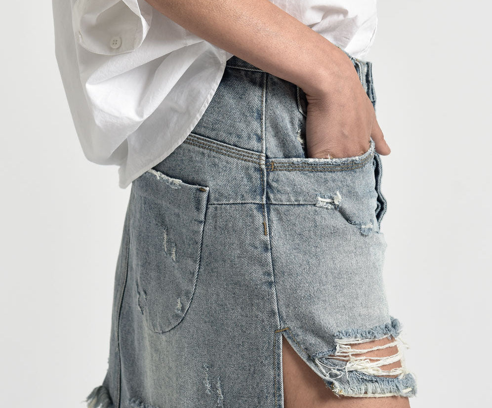 STORM BOY VANGUARD MID RISE RELAXED DENIM MINI SKIRT