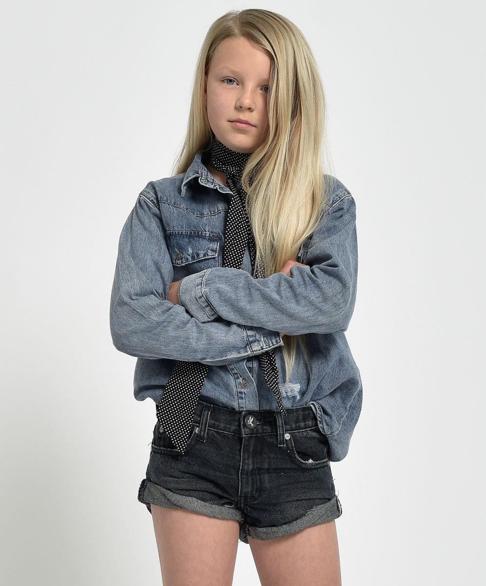 Women's Short Length Denim Shorts Kids Bandits Low Waist Denim Shorts - Fox Black