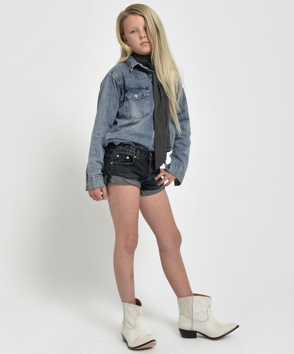 Women's Short Length Denim Shorts Kids Bandits Low Waist Denim Shorts - Fox Black
