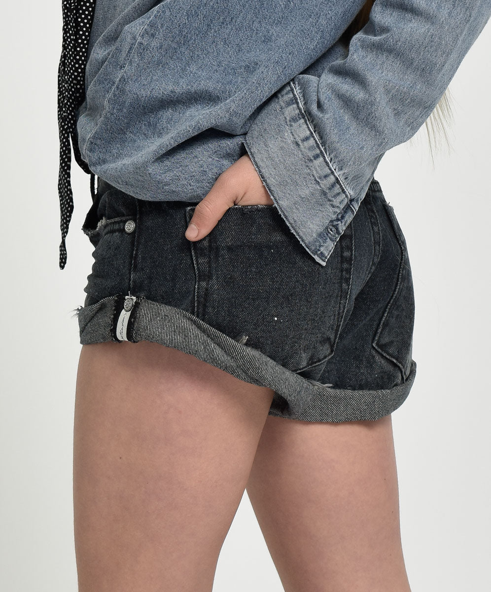 Women's Short Length Denim Shorts Kids Bandits Low Waist Denim Shorts - Fox Black