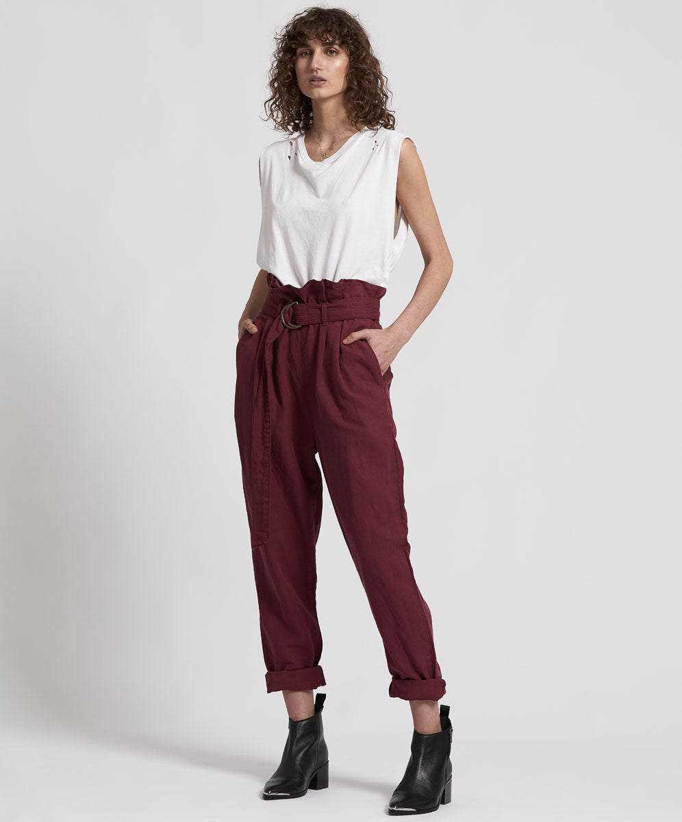 Products OXBLOOD LINEN HIGH WAIST SOHO PANTS
