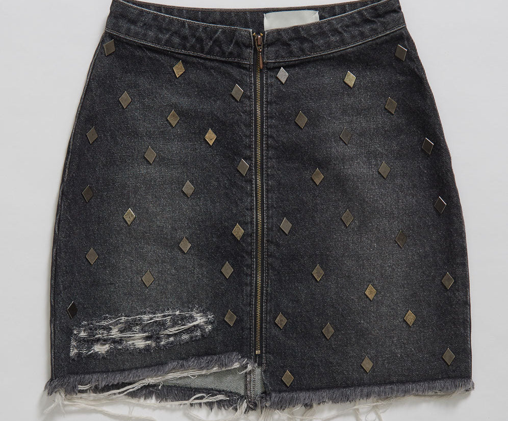 Viper High Waist Button Through Mini Denim Skirt - Black Whiskey