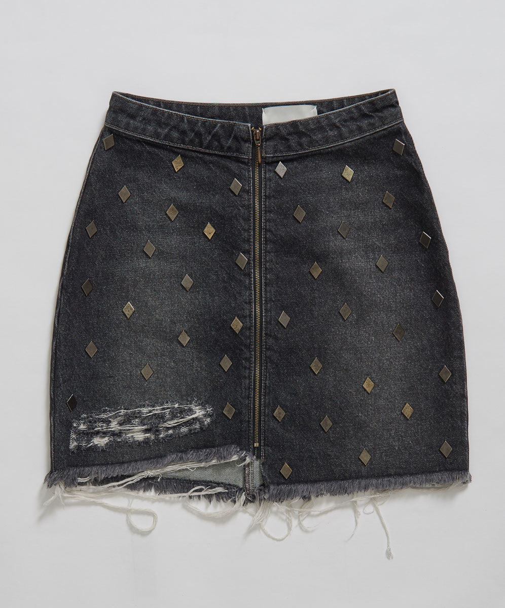Products Viper High Waist Button Through Mini Denim Skirt - Black Whiskey