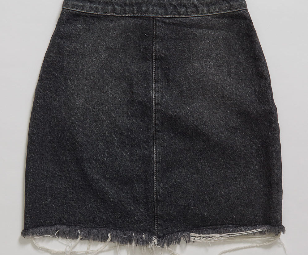 Viper High Waist Button Through Mini Denim Skirt - Black Whiskey