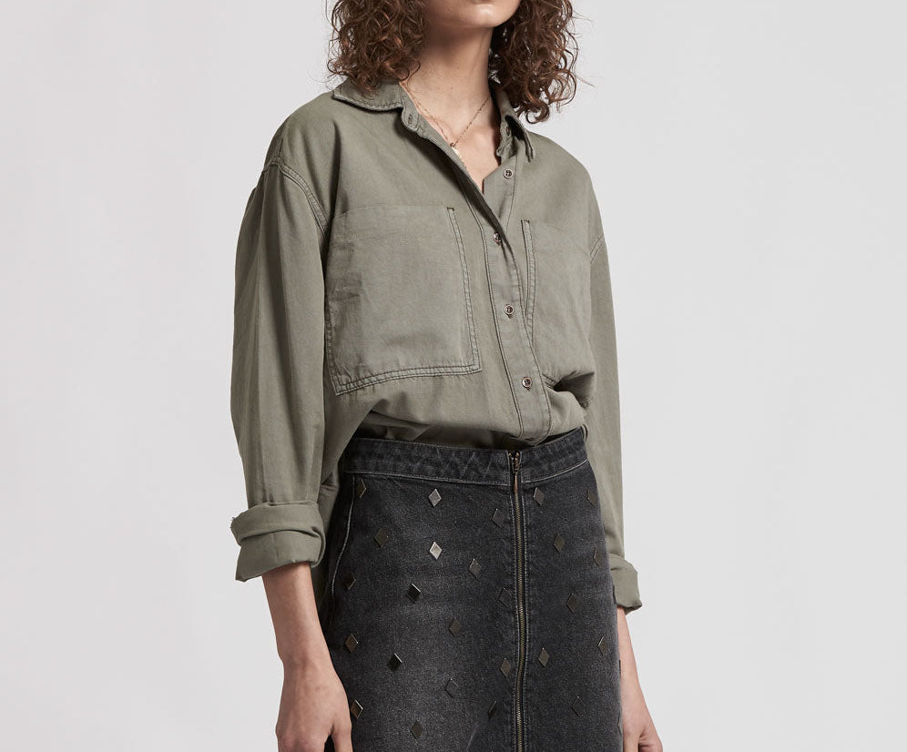 Viper High Waist Button Through Mini Denim Skirt - Black Whiskey