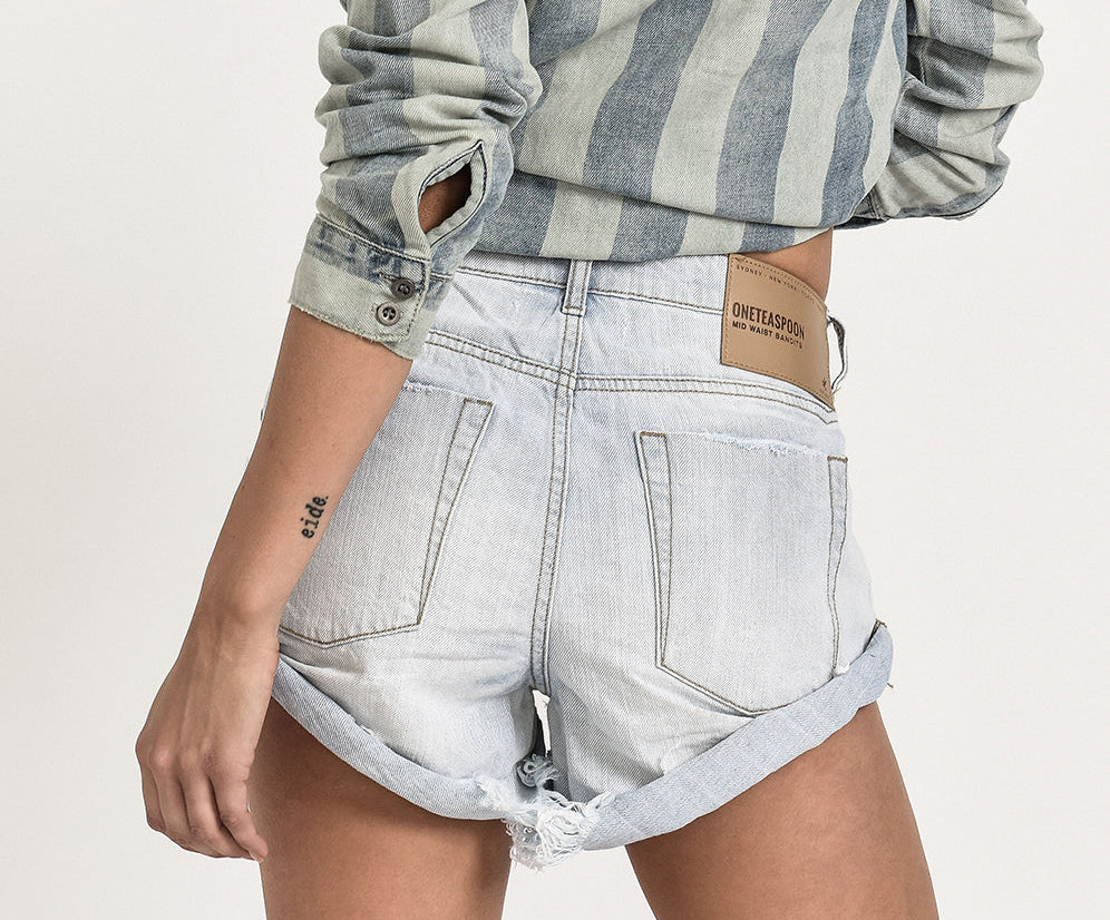 Bandits Mid Waist Denim Shorts - Brando White
