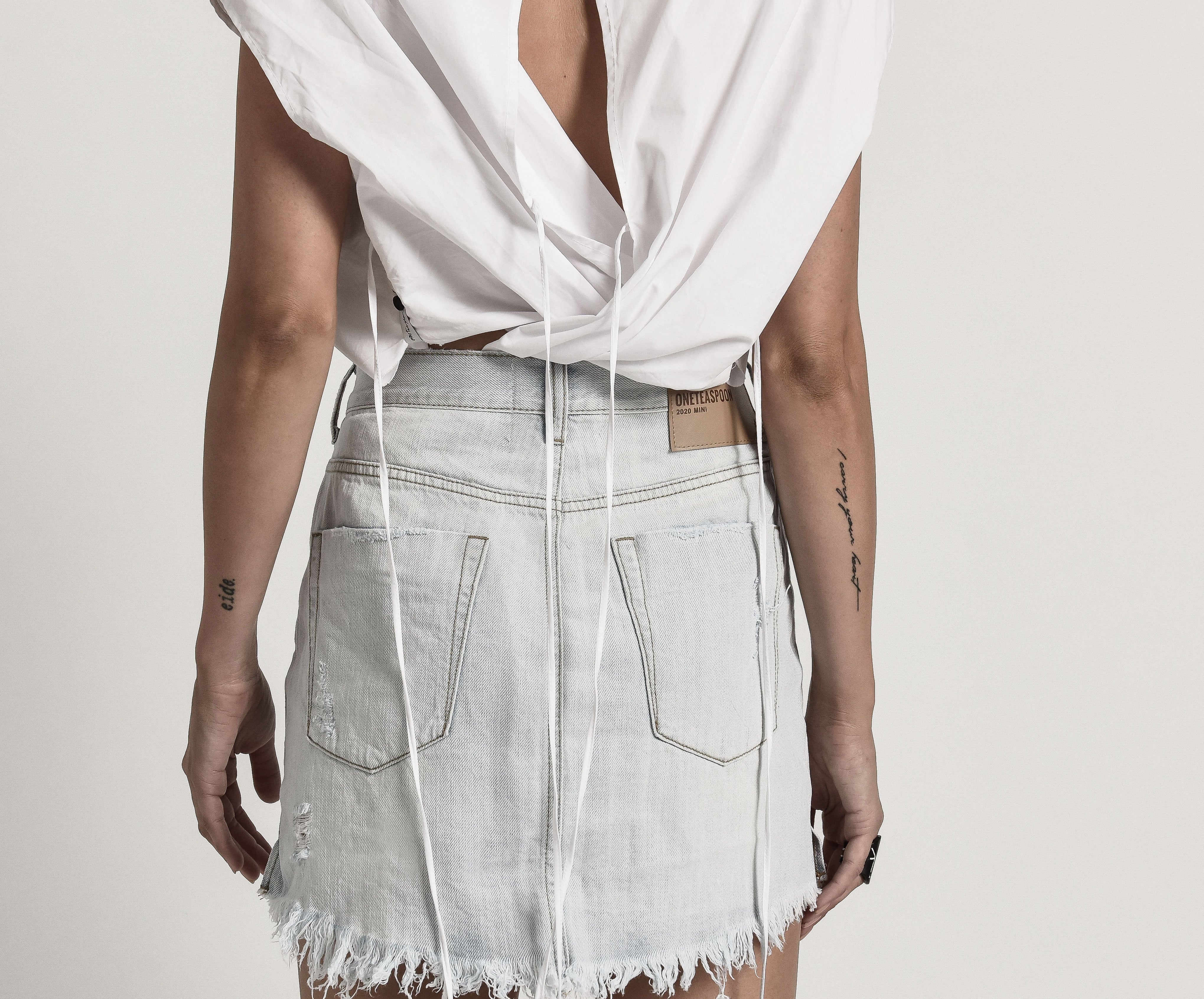 BRANDO 2020 MINI HIGH WAIST DENIM SKIRT WHITE