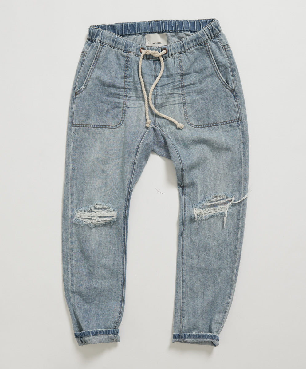 Shabbies Drawstring Boyfriend Jean - Hustler Blue