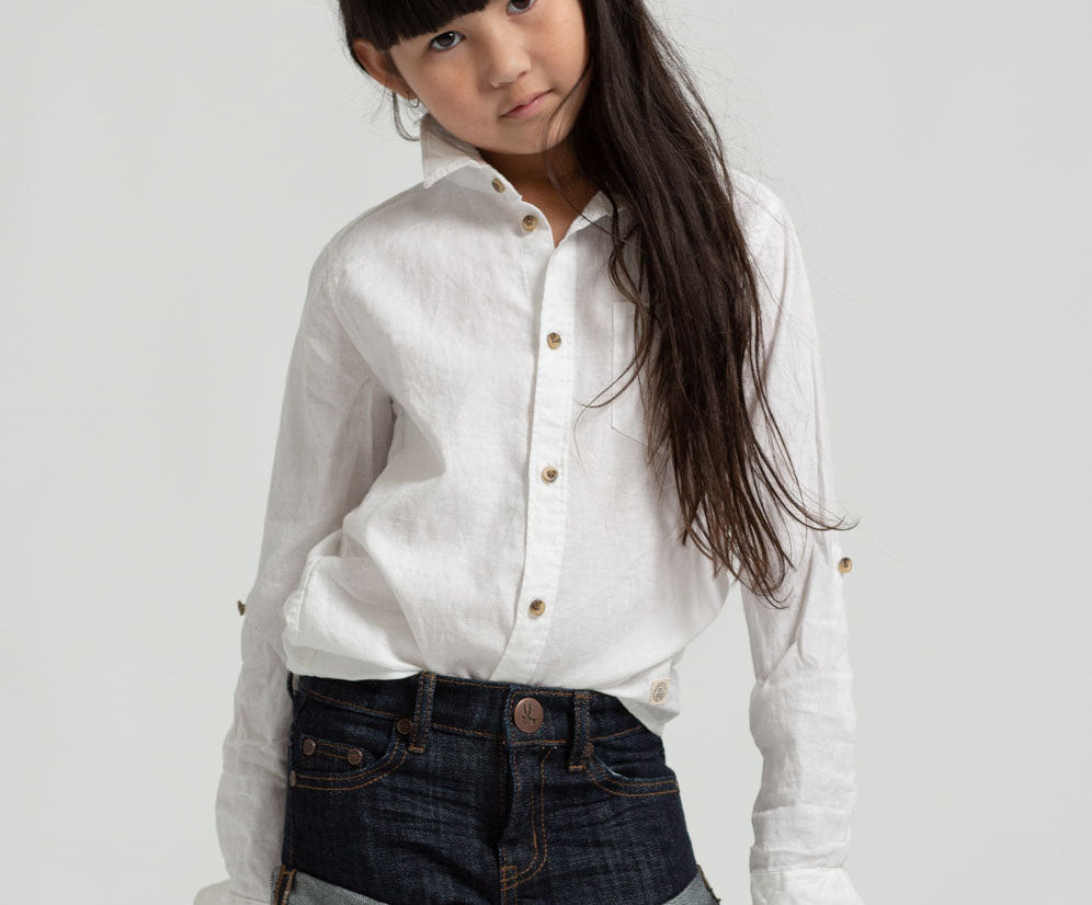 Kids Bandits Low Waist Organic Denim Shorts - Raw Indigo