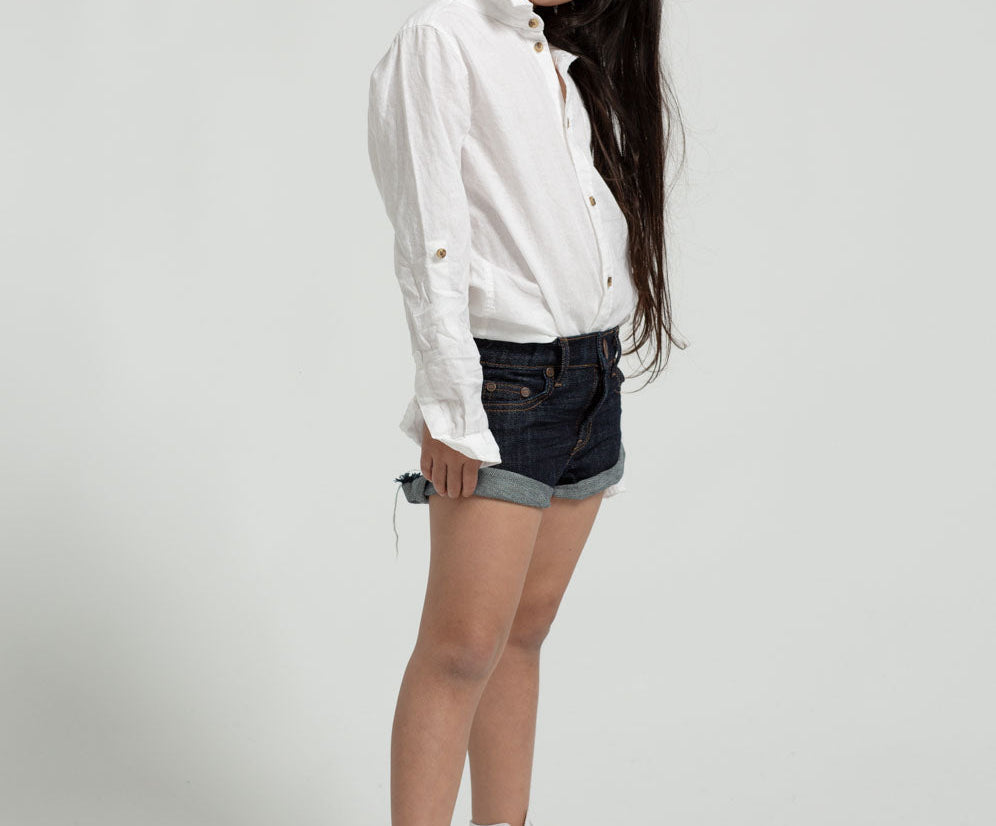 Kids Bandits Low Waist Organic Denim Shorts - Raw Indigo
