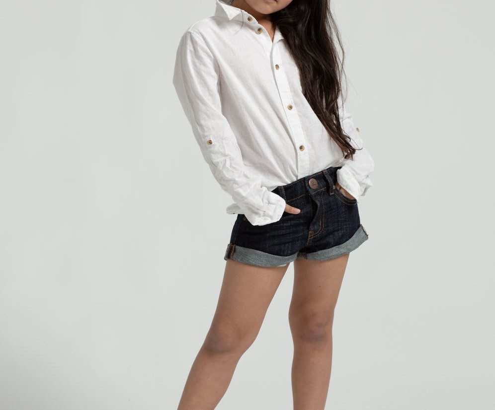 Kids Bandits Low Waist Organic Denim Shorts - Raw Indigo