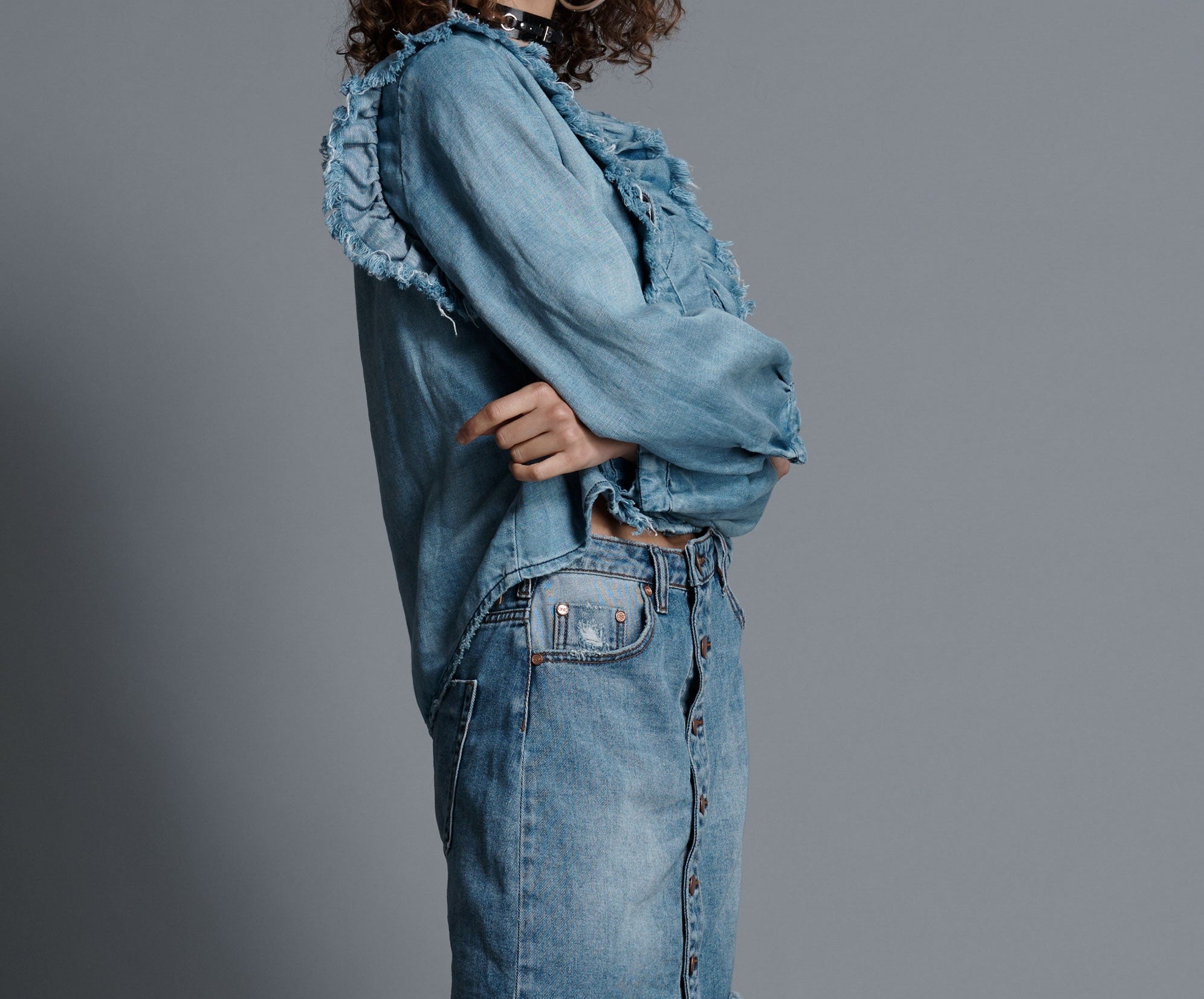 Viper High Waist Button Through Mini Denim Skirt - Venice