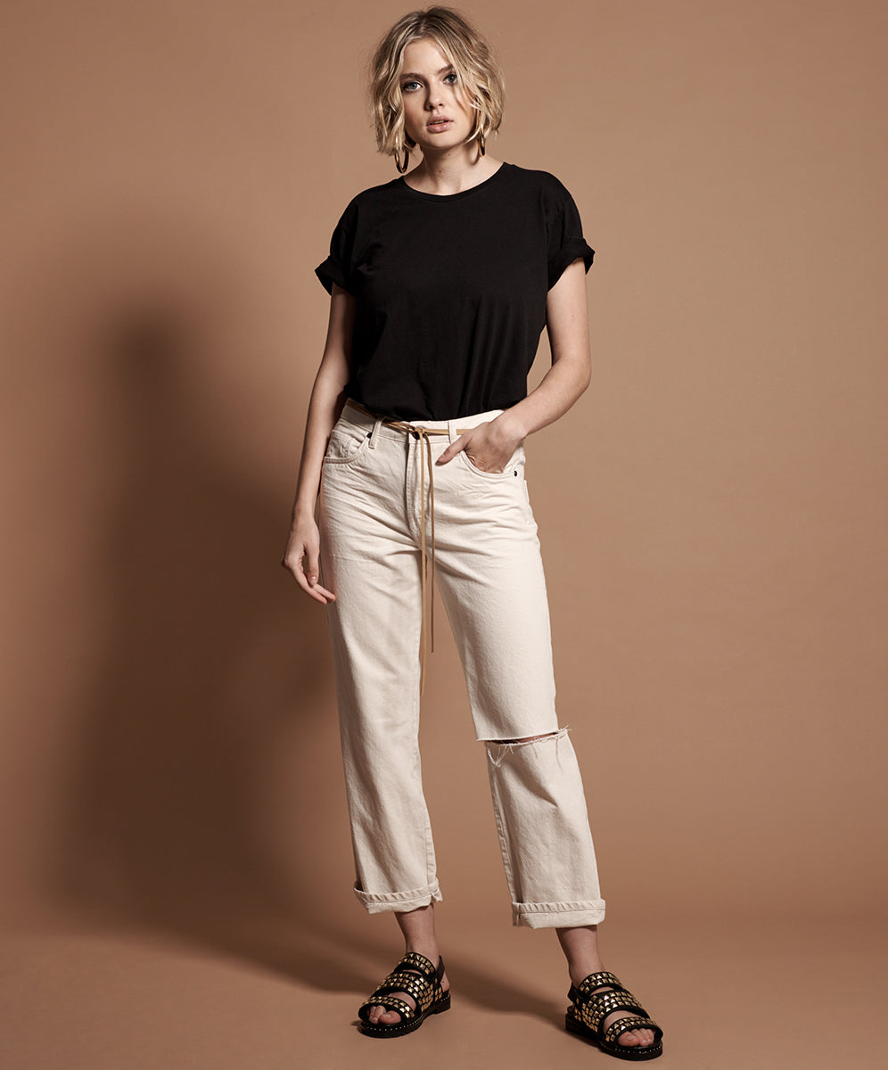 Products Truckers Mid Waist Straight Leg Denim Jeans - Nashville Cream