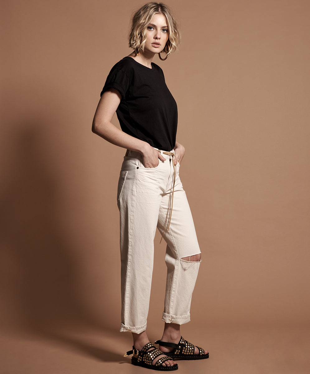 Products Truckers Mid Waist Straight Leg Denim Jeans - Nashville Cream