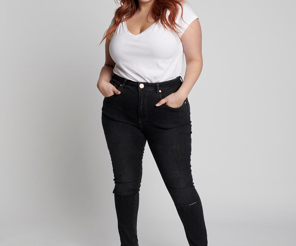 Freebirds Super High Waist Rigid Skinny Denim Jeans - Faded Black