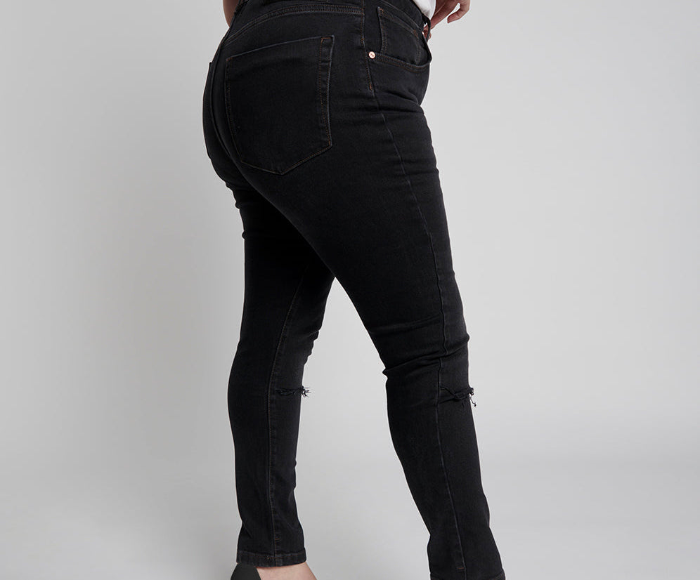 Freebirds Super High Waist Rigid Skinny Denim Jeans - Faded Black
