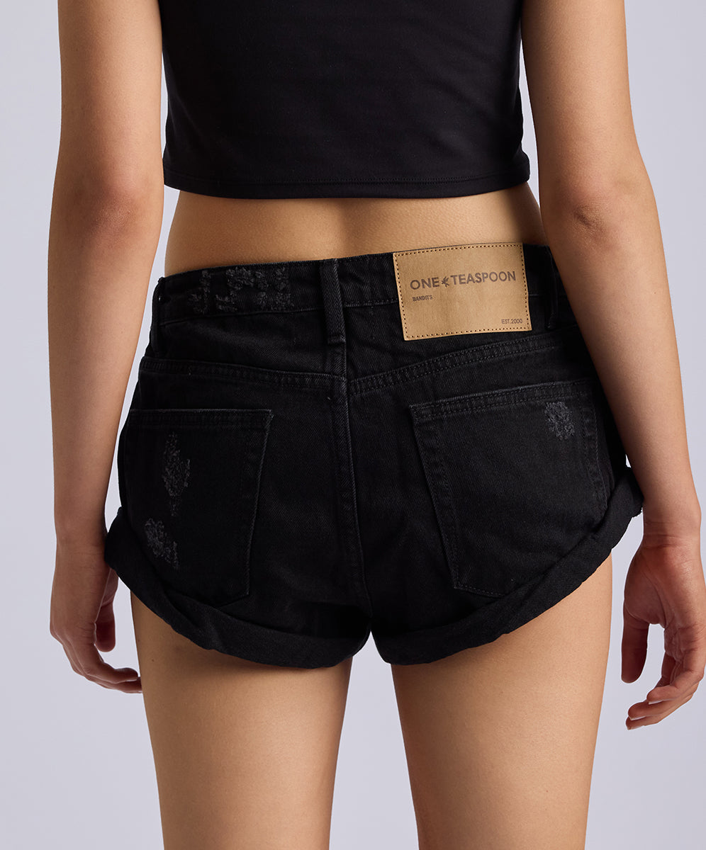 Bandits Low Waist Denim Shorts - Double Black | One Teaspoon USA