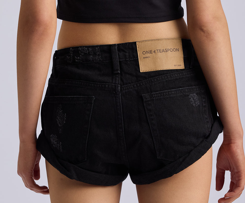 Bandits Low Waist Denim Shorts - Double Black