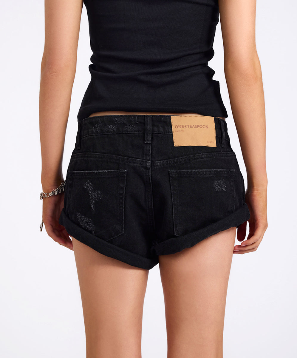 Bandits Low Waist Denim Shorts - Double Black | One Teaspoon USA