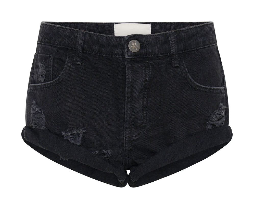 DOUBLE BLACK BANDIT LOW WAIST DENIM SHORTS BLACK