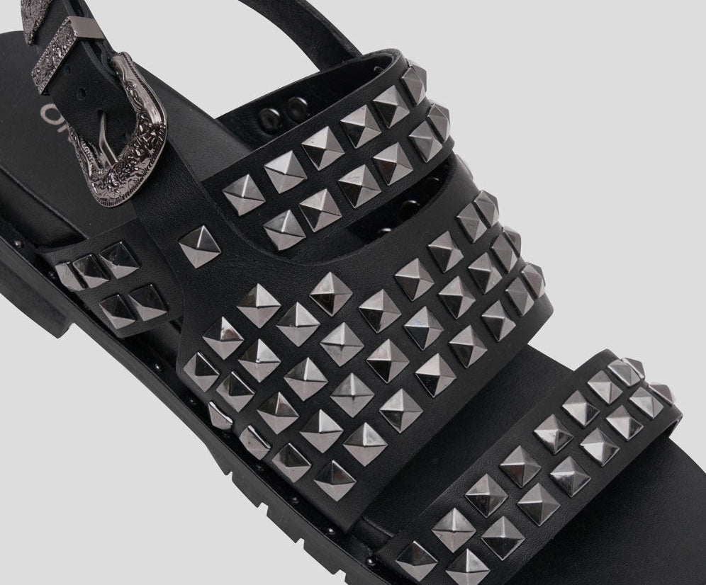 Studded Vivienne Slides - Black Metal