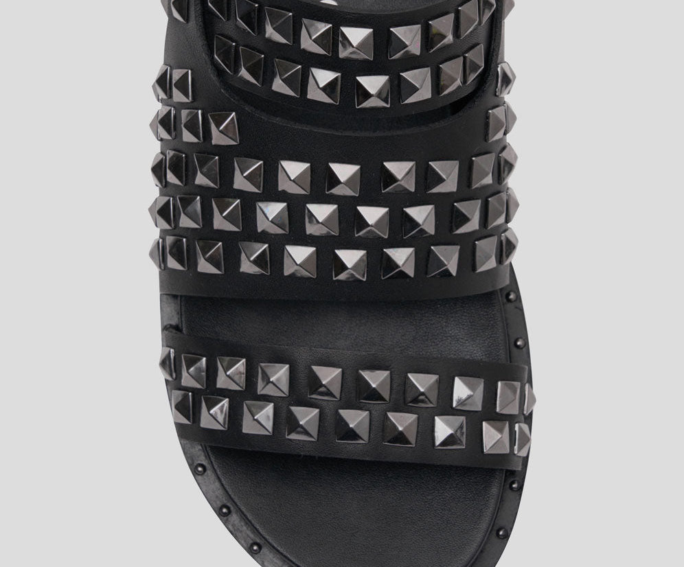 Studded Vivienne Slides - Black Metal
